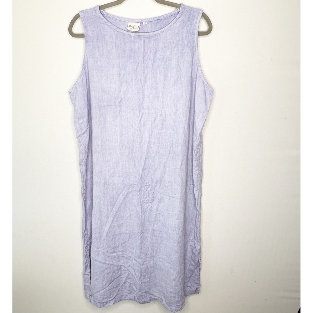 Match Womens 1X Purple 100% Linen Sleeveless Shift Dress Made in USA